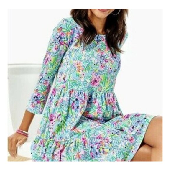 Lilly Pulitzer Size XL Geanna Swing Tiered Dress Amalfi Blue Alligator Isle - Picture 1 of 2